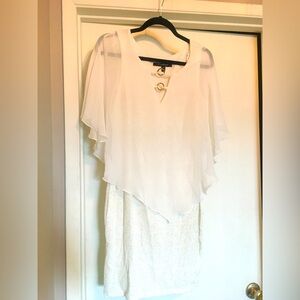 Marc New York Andrew Marc White and Gold Glitter Sheer Mini Dress Size 8